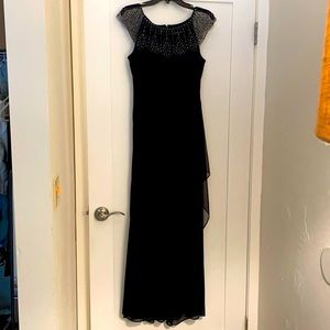 Formal navy blue floor length dress with beading